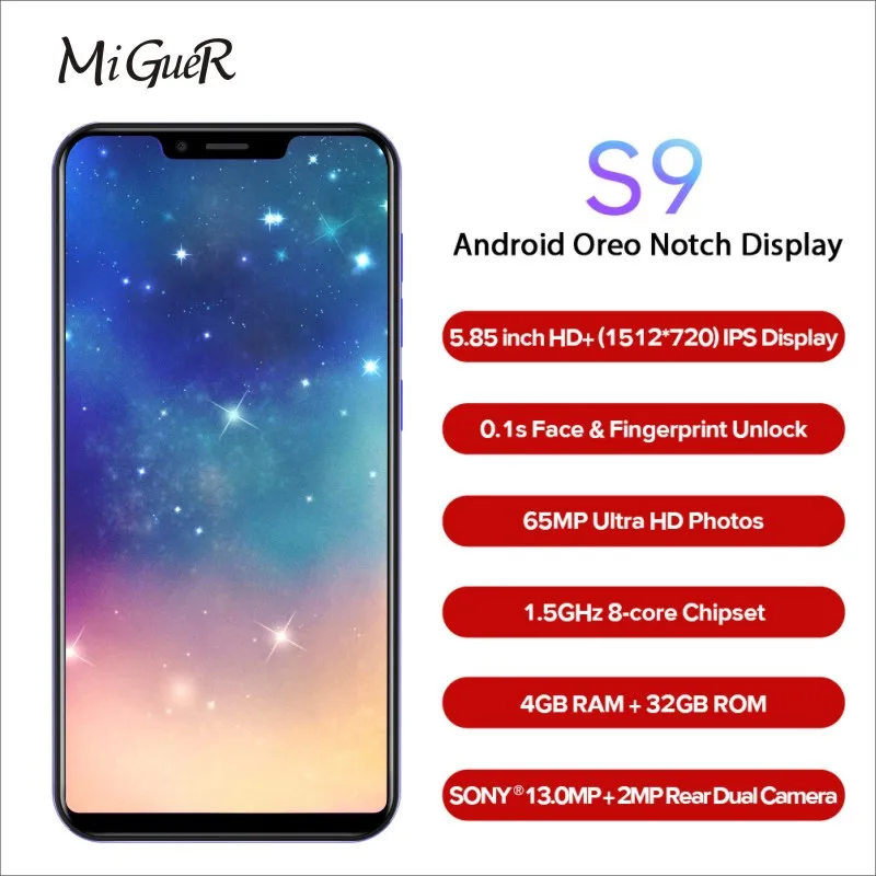 LEAGOO S9 Face ID 4G мобильного телефона OTG 5 85 &quotHD + ips 19:9 Экран 4 Гб 32 ГБ Android 8 1 MT6750 Octa Core 13.0MP