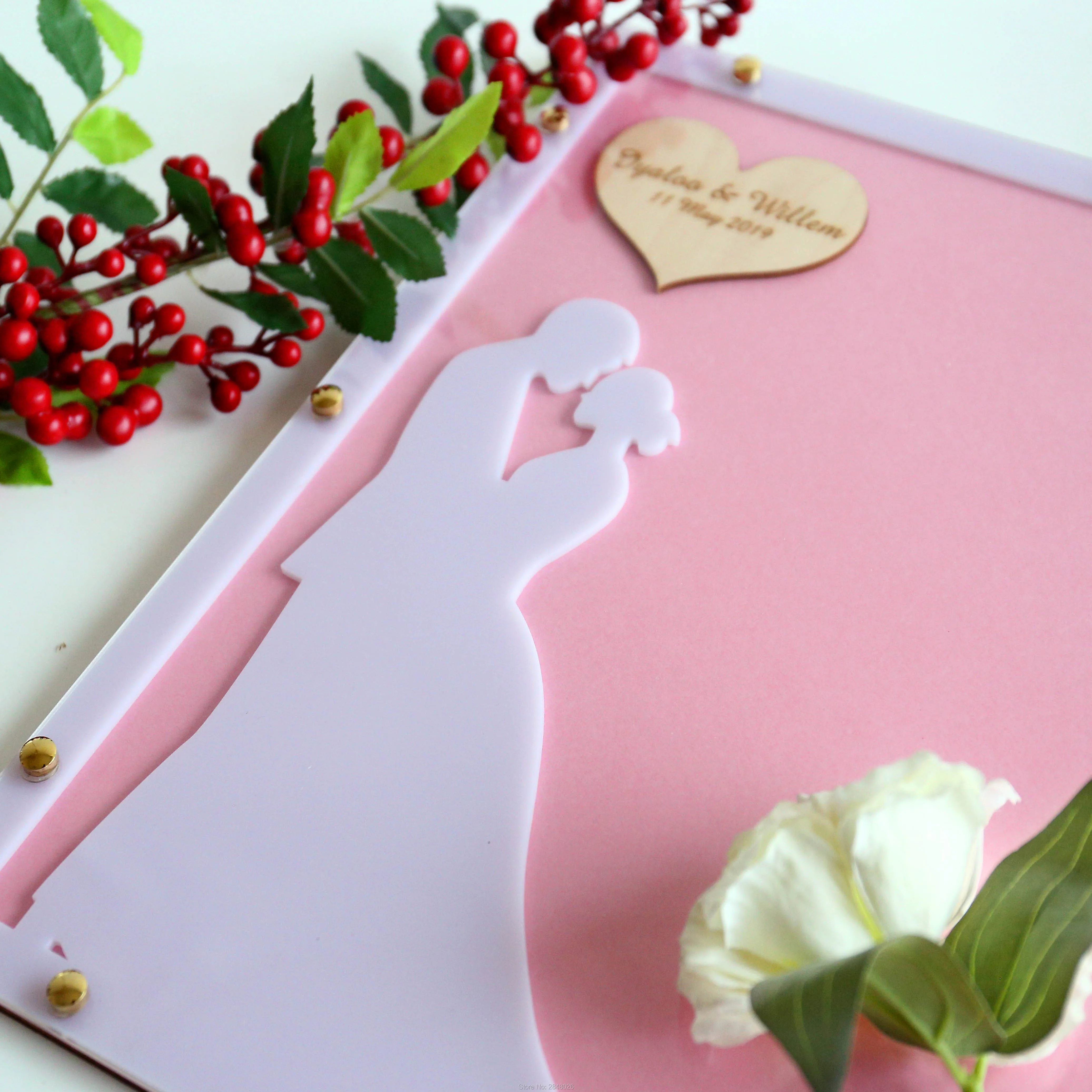Деревянная Свадебная пара Гостевая книга розовый Drop Box романтическая box гостевая