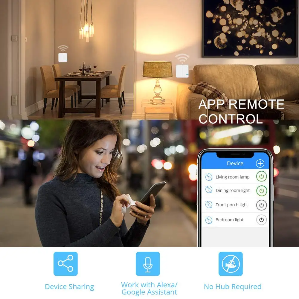 Умный беспроводной Wifi выключатель света работает с Alexa приложение