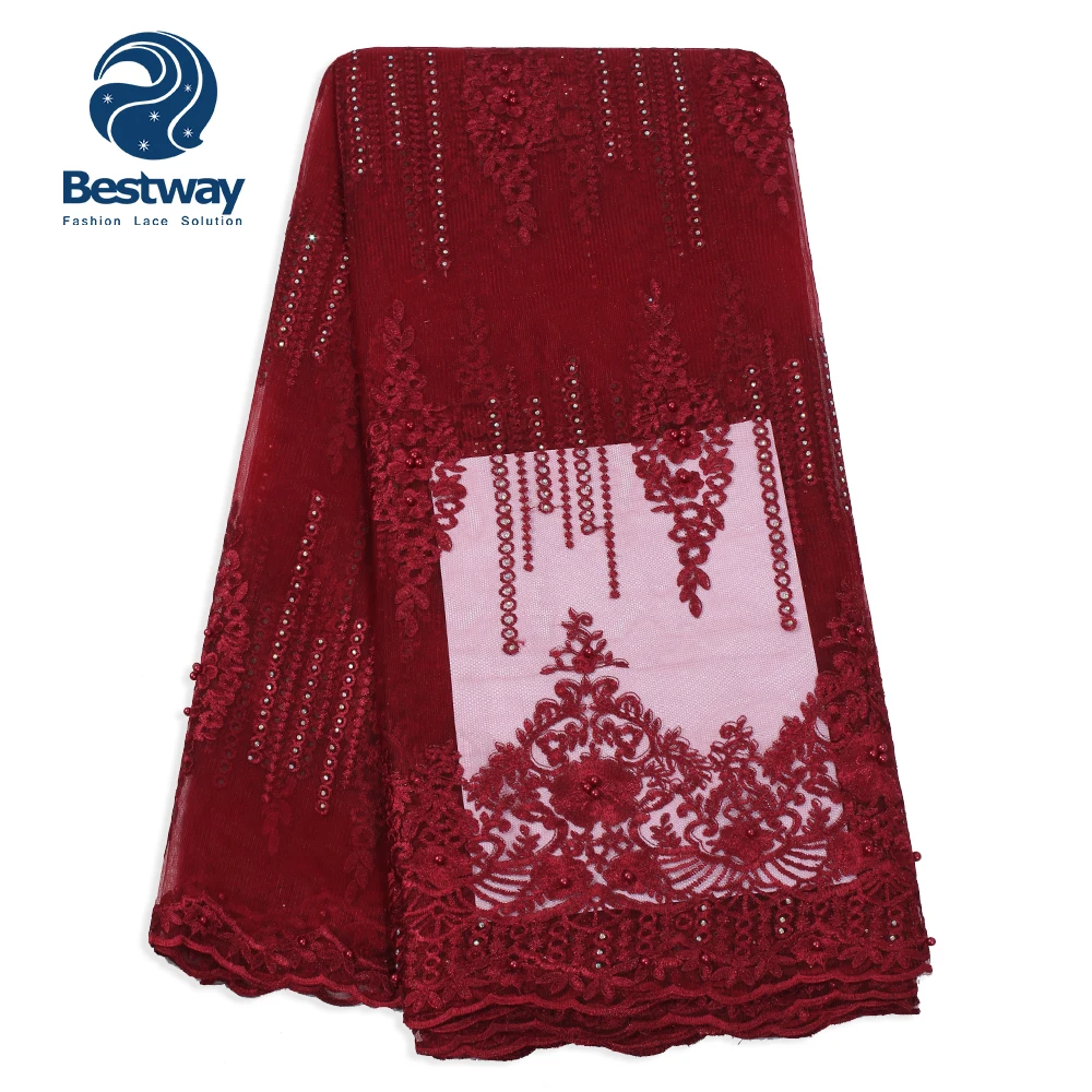 Африканская Тюлевая ткань Bestway Кружевная Сетка вышитая бисером кружевная