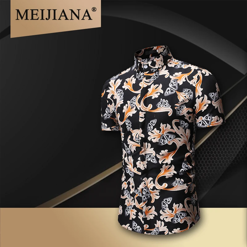 Мужская Цветочная рубашка летняя с цветочным принтом мужская коротким рукавом