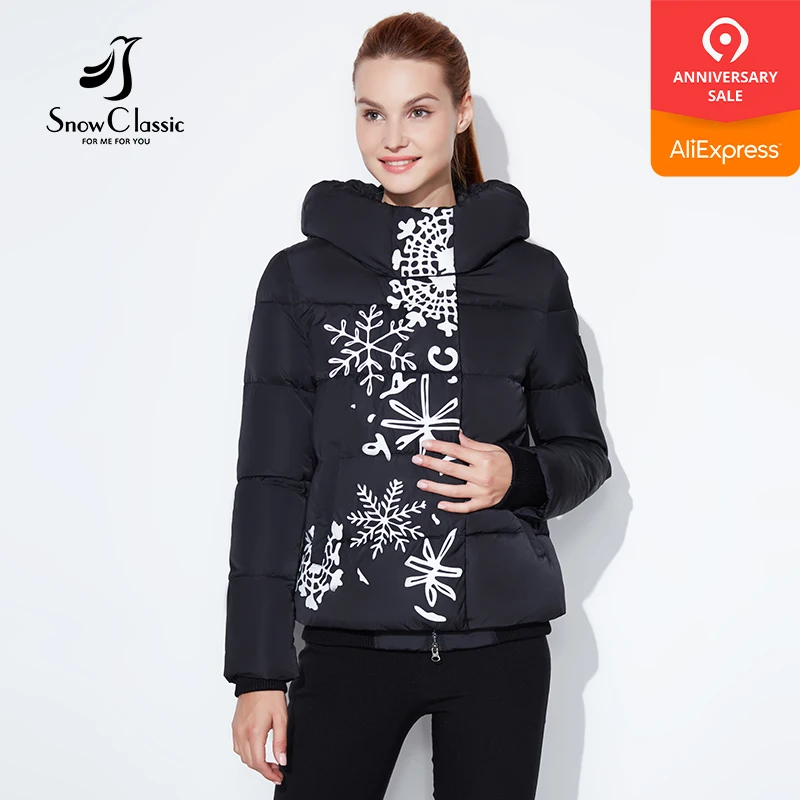 

Snowclassic regular models lady printing casual fashion cotton zipper plus button asymmetrical design European style winter warm