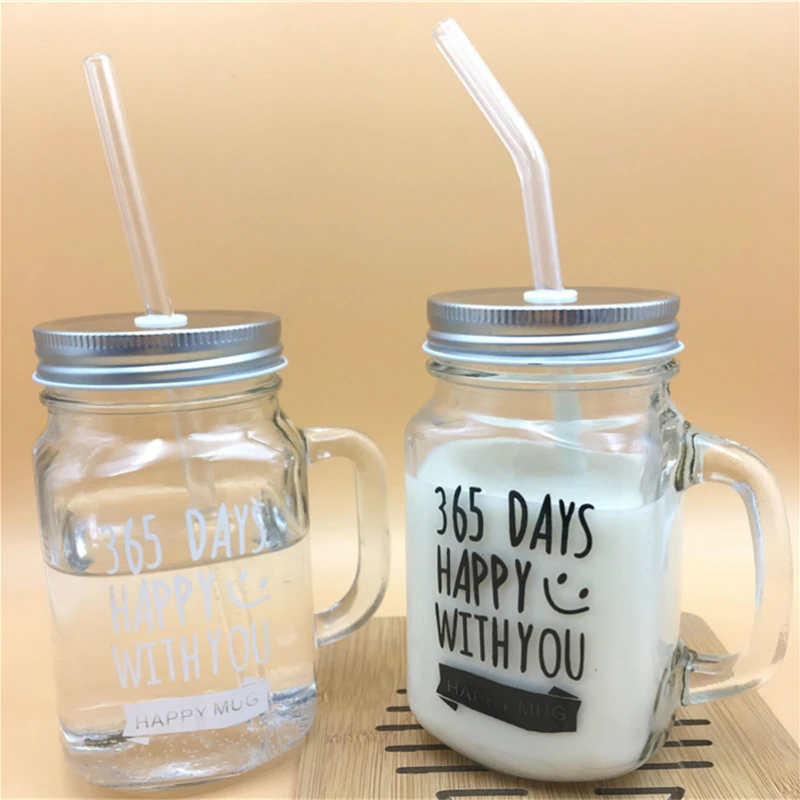 400ml stainless steel straw mug transparent mason cup with lid cock juice drink | Дом и сад