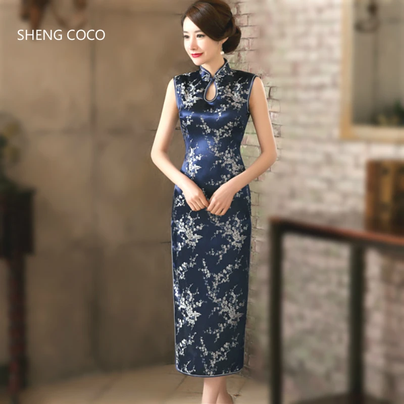 SHENG COCO китайские атласные платья Rouge XXXL вечернее Ципао без рукавов традиционные