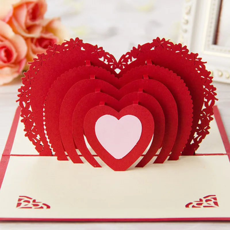 3D Romantic Valentines' Day Greeting Card Three-dimensional Love Heart Birthday Gift Cards Wedding Party Paper S3 |