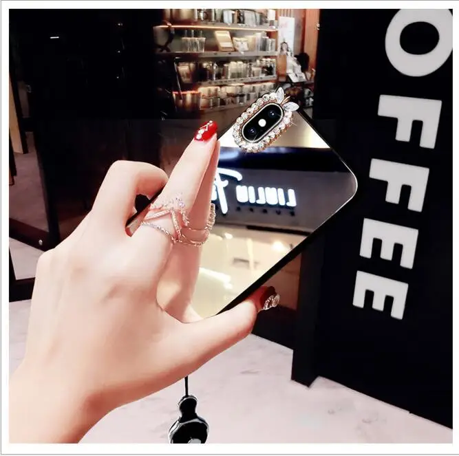 Fashion Luxury Phone case for OPPO R9S R11S Plus R15 Vivo X20 plus X21 Rhinestone glass mirror diamond phone cover with Lanyard |
