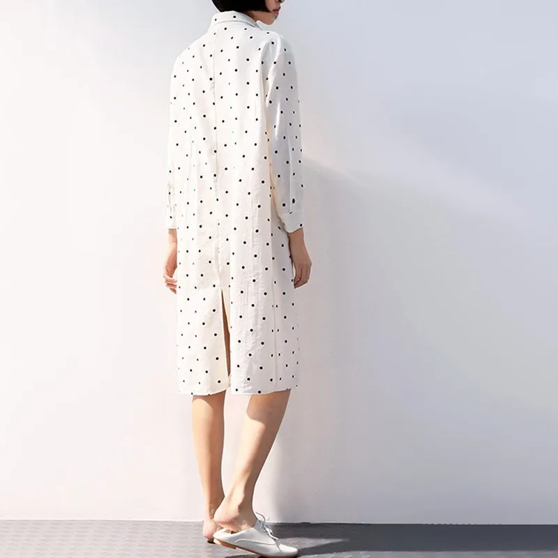 VGH Spring Vintage Corduroy Polka Dot Women Shirt Lapel Long Sleeve Lace Up Sashes Split Hem Loose Slim Female Top Blouse New |