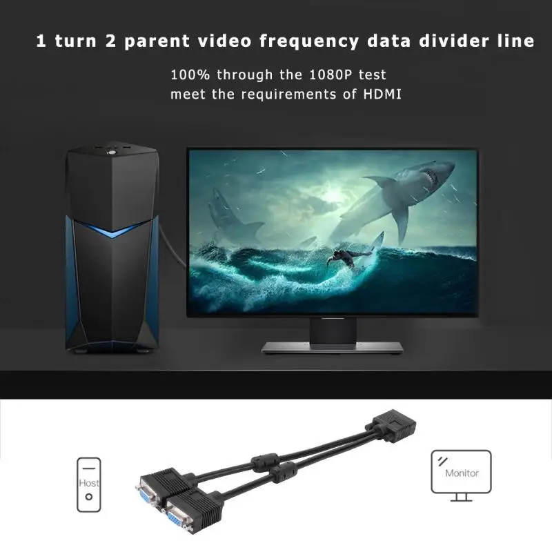 VGA Male to 2 Female Y Splitter Cable SVGA монитор адаптер Удлинительный провод | Электроника