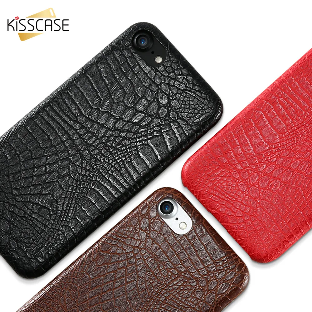 KISSCASE деловой кожаный чехол для iPhone 7 8 Plus Роскошный телефона с узором крокодила ПУ