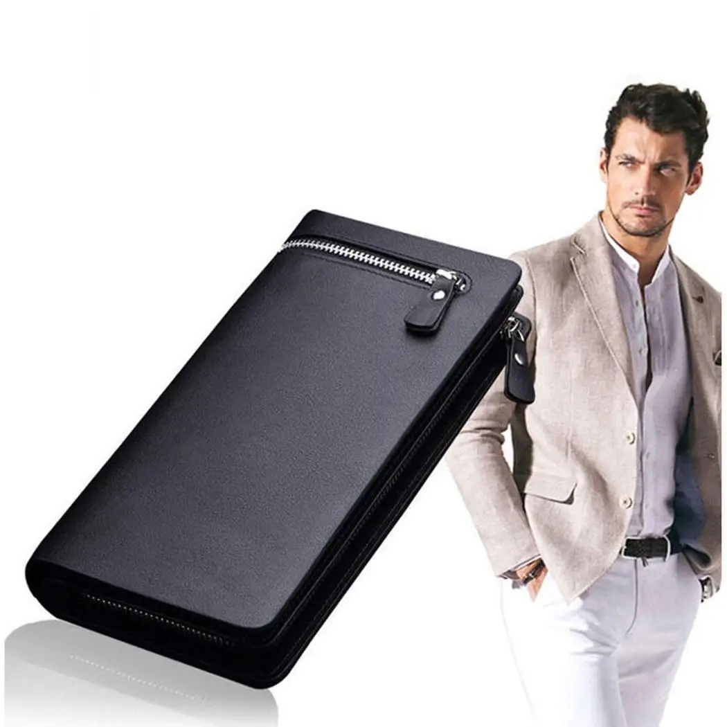 Men Casual Zip Button Pockets Wallet Cash Receipt Black Brown Square Holder Bag Street Outdoor etc | Багаж и сумки