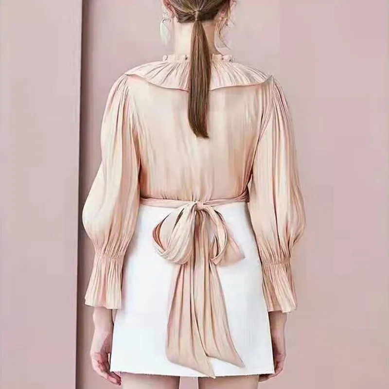TWOTWINSTYLE розовые расклешенные женские шифоновые рубашки с длинными рукавами