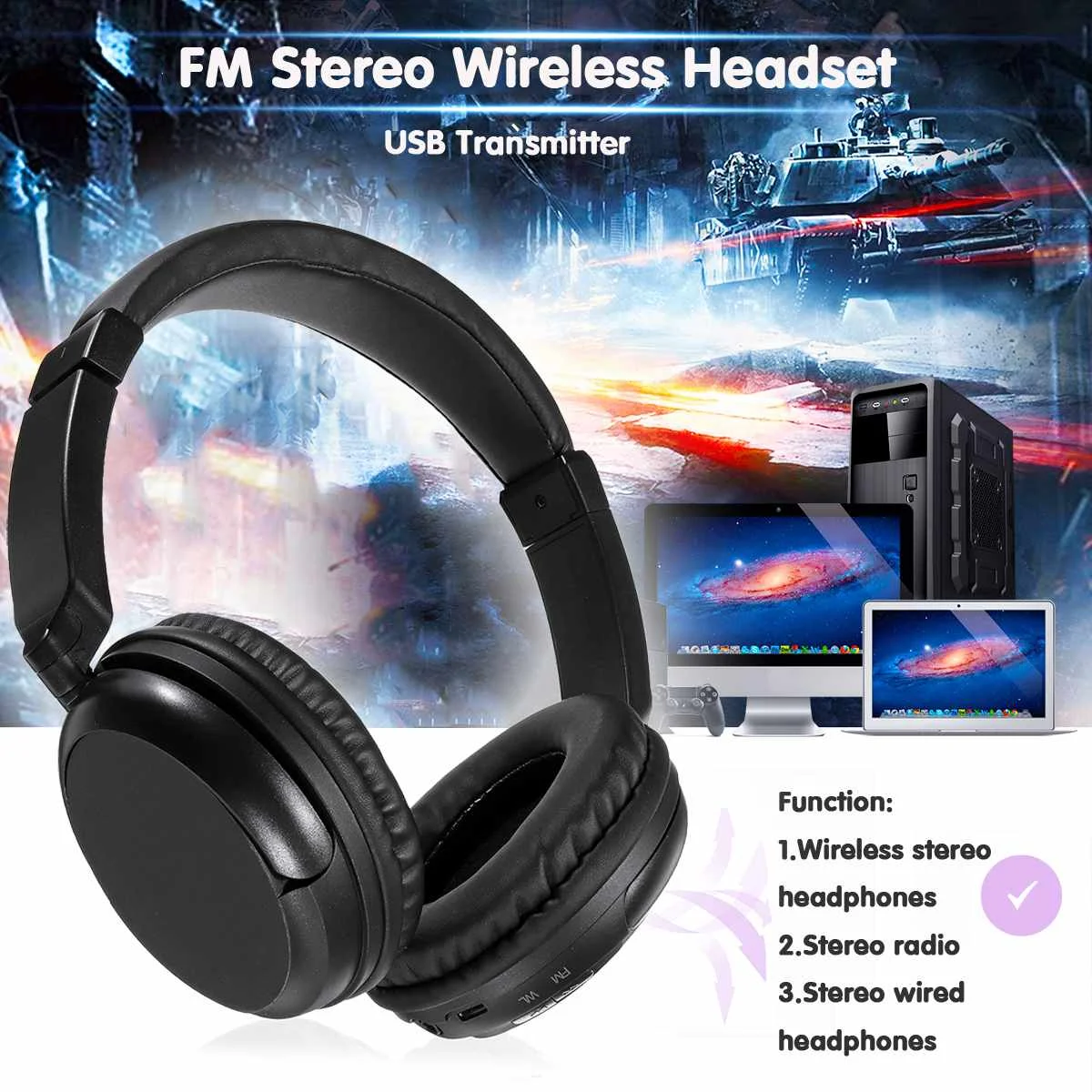 WS 3680 ТВ стерео Беспроводная гарнитура + USB передатчик дальняя передача для ПК