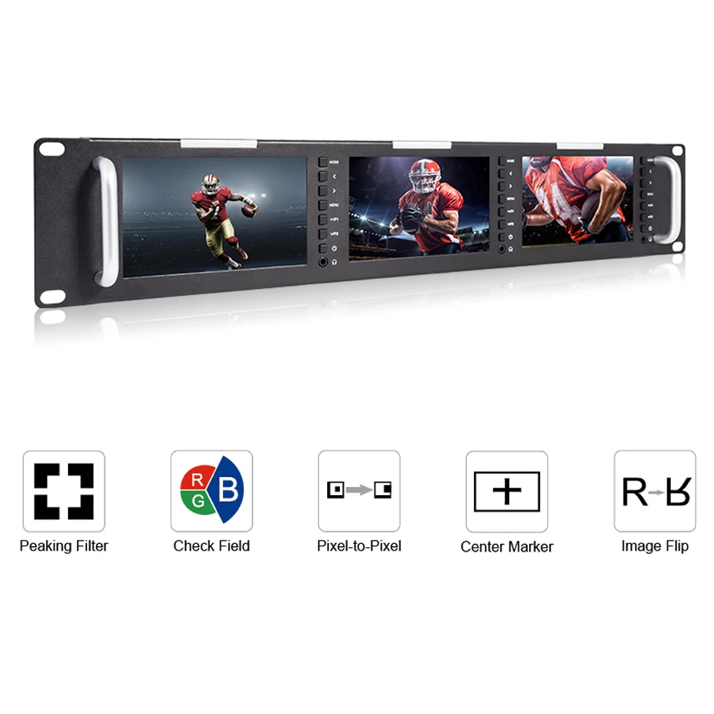 Kaufen Feelworld T51 Triple 5 Zoll 2RU Broadcast SDI Rack Montieren Monitor Bereich Video LCD Bildschirm 800x400 3G SDI HDMI AV Eingang Und Ausgang