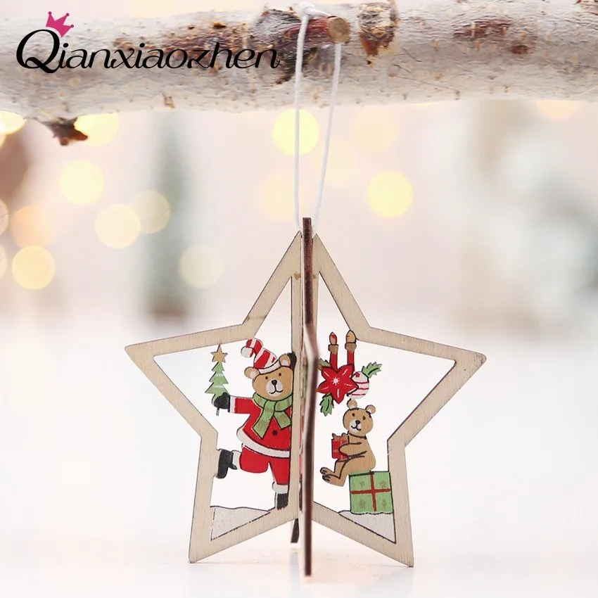 

Qianxiaozhen 1pcs Wooden Tags Christmas Decor Art Crafts Christmas Tree Ornaments Decorations Christmas Tree Decorations