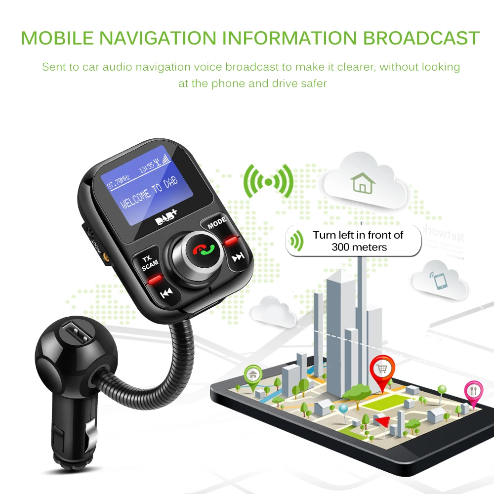 Car Bluetooth FM Transmitter DAB/DAB+ Receiver with Antenna 3.1A Dual USB Charger Support TF Card and U-disk AUX OUT | Автомобили и