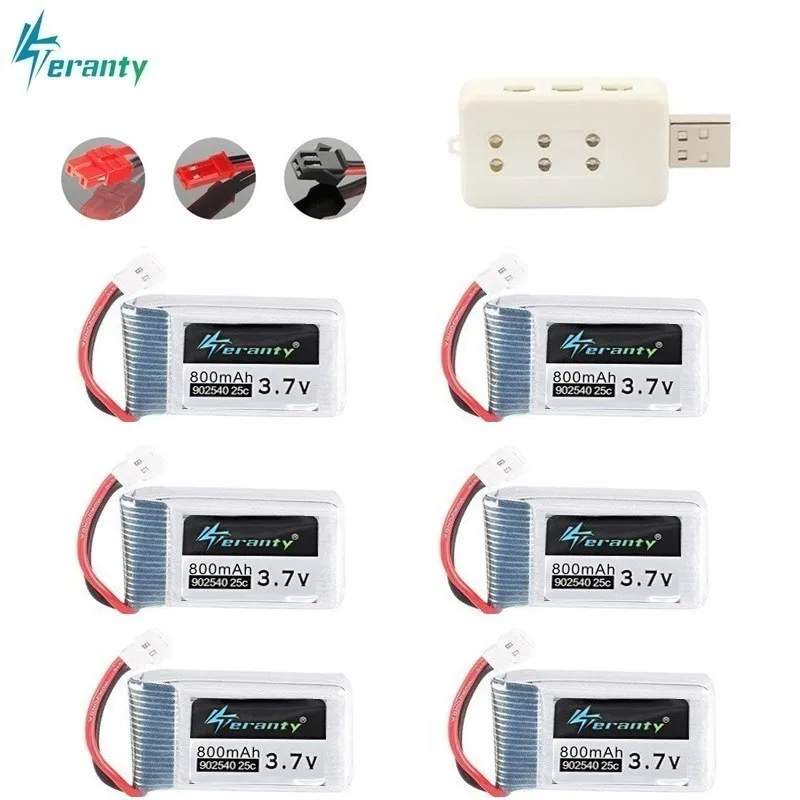 

3.7V 800mAh 25c Lipo Battery + 6 in 1 Charger for Syma X5B X5C X5SC X5SW M68 CX-30 K60 V931 RC Quadcopter Drone Spare Part 3.7 V