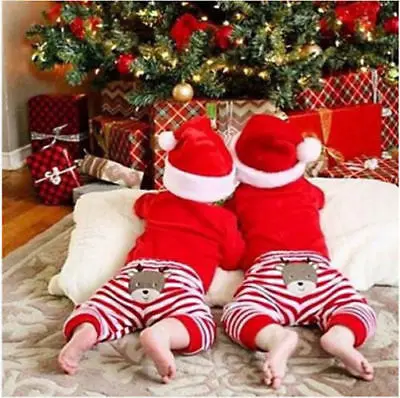 Hot Sale Christmas Clothes Baby Boy Girl Unisex Letter Long Sleeve Bodysuit Jumpsuit Tops Stripe Pants Casual Outfits Set 0-18M | Детская