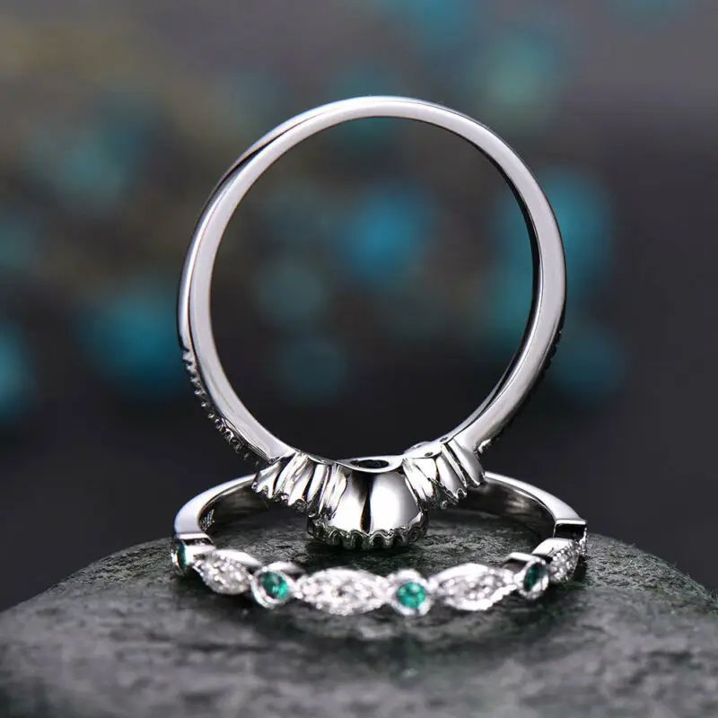 2pcs/set Women's Wedding Set Rings Silver Round Cut Ring Size 6-10 | Украшения и аксессуары