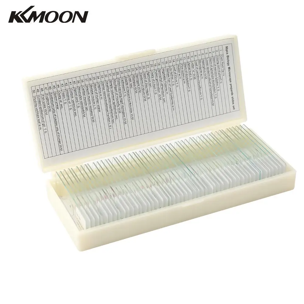 

50PCS/Set Biological Glass Sample Prepared Basic Animal Plants Insects Tissues Science Cover Slips Portable Microscope Slides