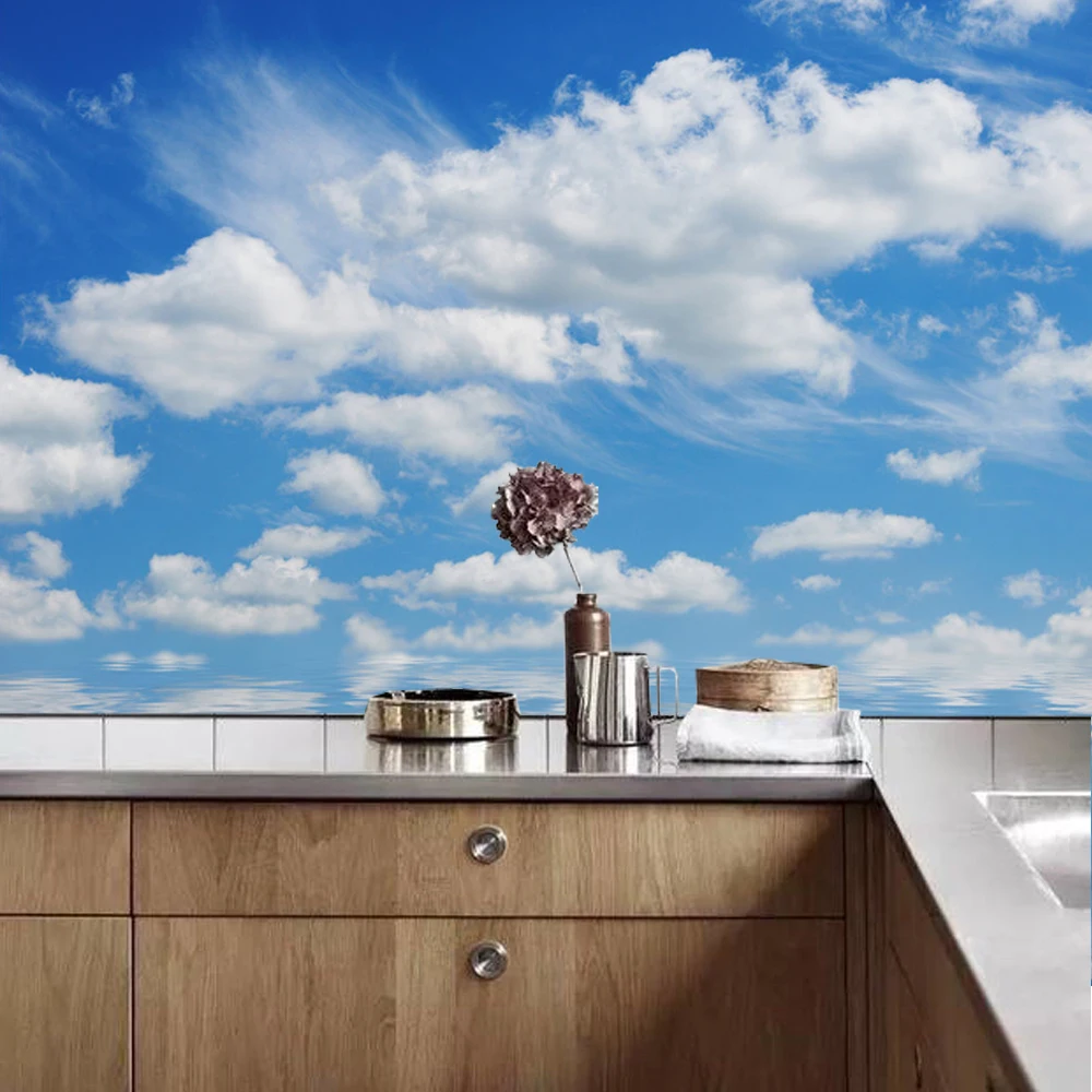 Blue Sky Wall Mural Partly Cloudy Living Room 3D Decoration Wallpaper | Fabric &amp Textile Wallcoverings