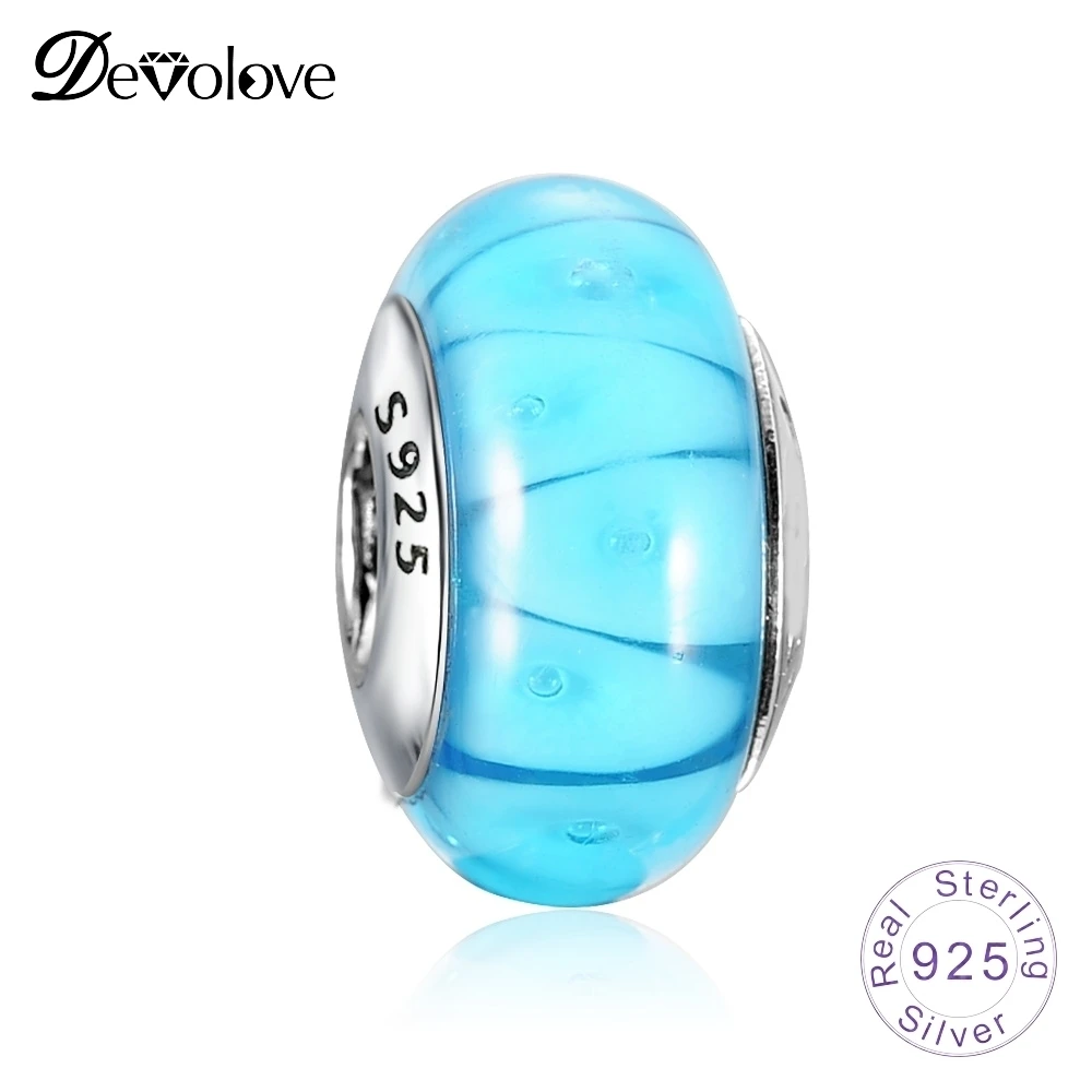 Devolove S925 модное синее муранское стекло с бусинами подходит для браслета Pandora