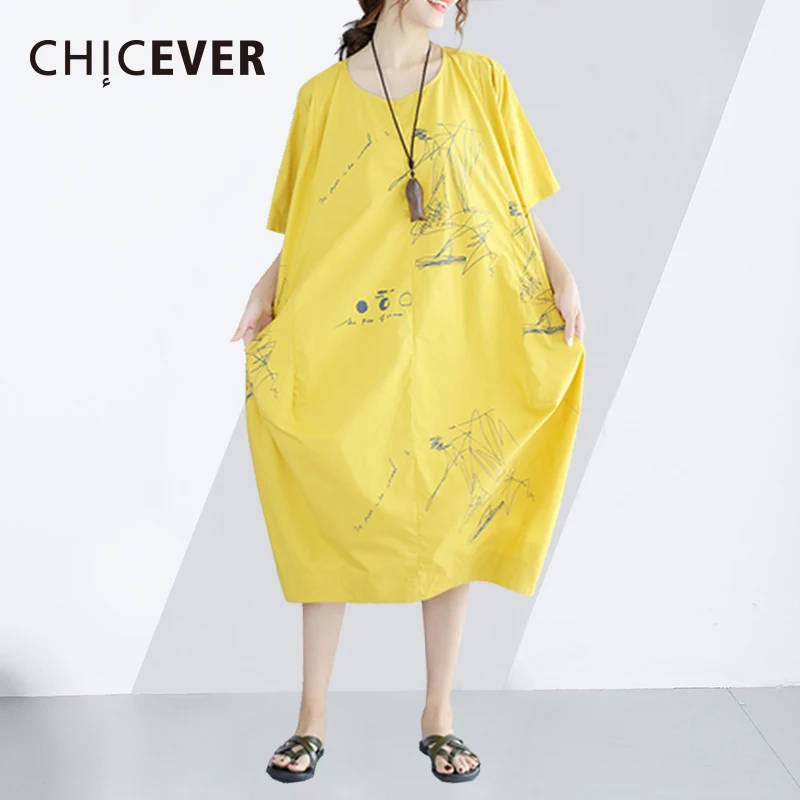 CHICEVER 2020 летнее женское платье топ с коротким рукавом асимметричный принт миди