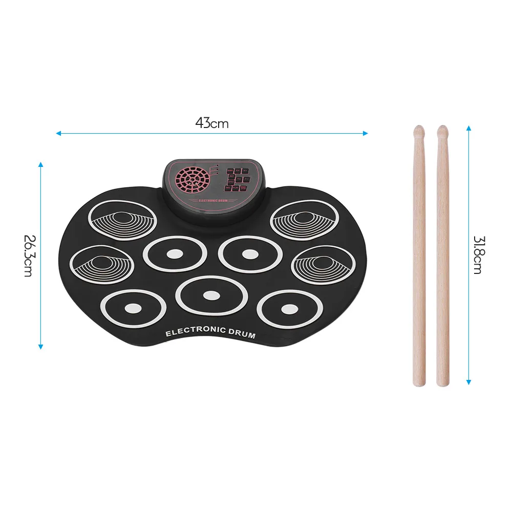 Portable Electronic Drum Set USB Foldable Pad Kit 9 Drumpads Built-in Speaker Lithium Battery with Sticks and Foot Pedals | Спорт и