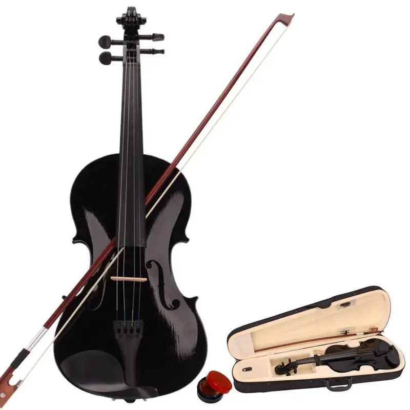 

Basswood 4/4 Or 1/4 Size Black Acoustic Violin With Carrying Case + Bow + Rosin For Violin Beginners Children Gift Violin