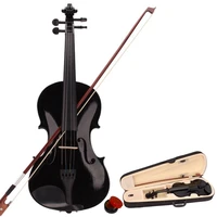 basswood 44 or 14 size black acoustic violin with carrying case bow rosin for violin beginners children gift violin