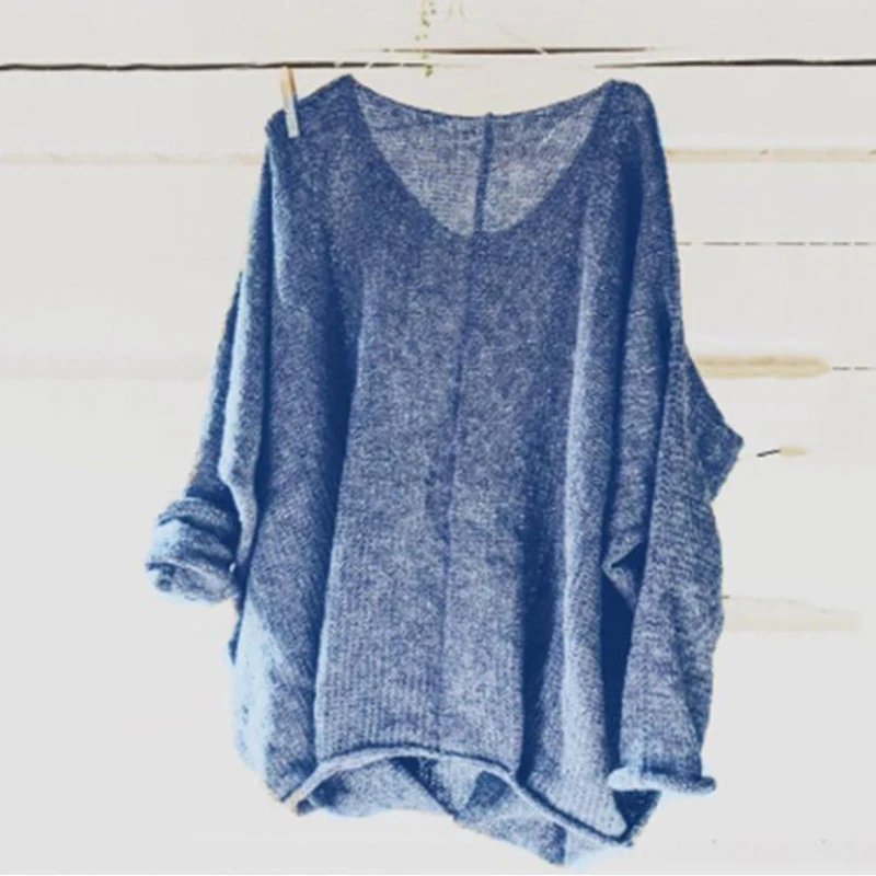 Женский свободный вязаный пуловер с длинным рукавом в стиле бохо большие размеры