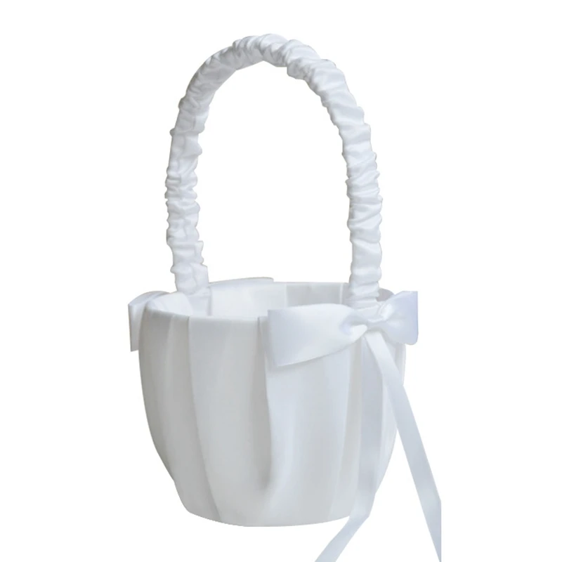 Promotion! White Romantic Bowknot Satin Wedding Ceremony Party Flower Girl Basket | Pots &amp Planters