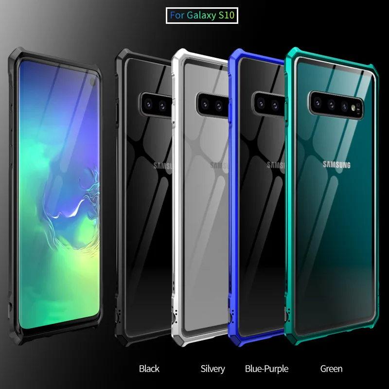 

For Samsung S 10 S10 Case S10Plus Bumper Metal Aluminum Frame Cover with Glass Back Cover Case for Samsung Galaxy S10 Plus S10+