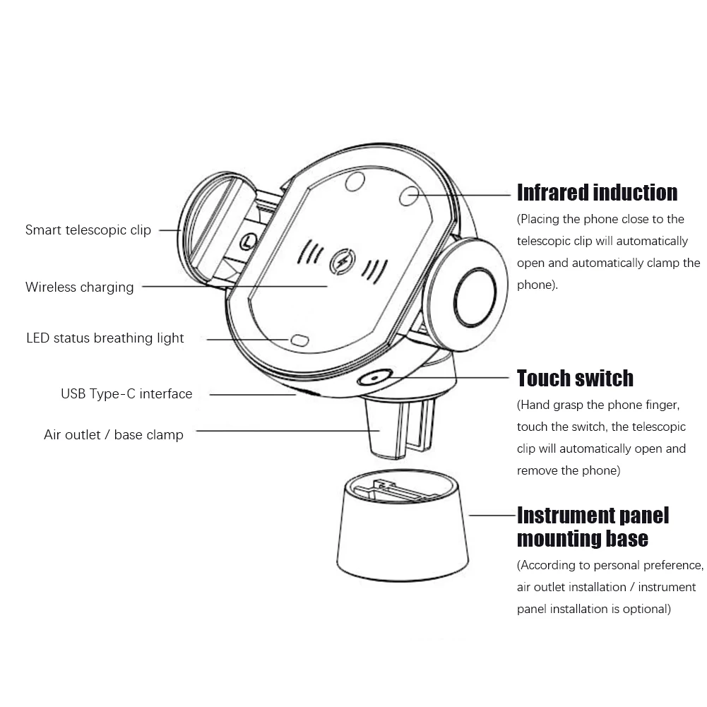 

15W Car Air Vent Clip-on Wireless Charger Bracket Infrared Intelligent Sensor Charging Holder Clamp Free Dropship