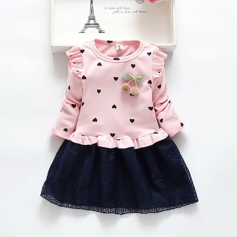 Girls dress spring and autumn long-sleeved children's clothing new cotton mesh 2 3 4 5 years | Детская одежда и обувь