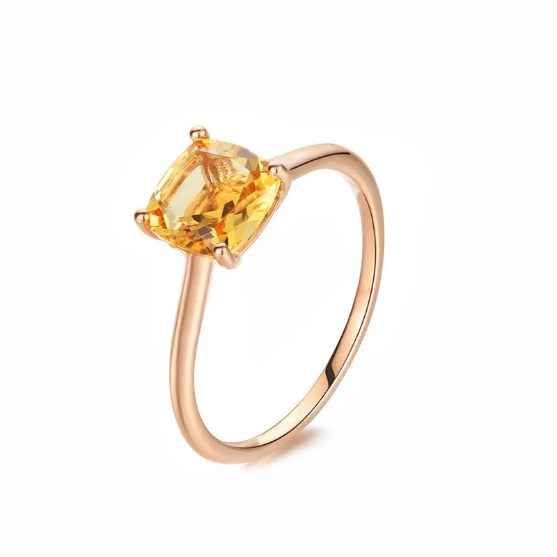 2ct натуральное квадратное кольцо на подушку цитрин Твердое 14k золотое свадебное
