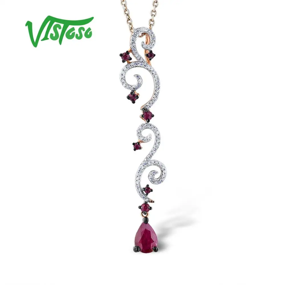VISTOSO золотые кулоны для женщин подлинный 14K 585 розовое золото натуральный красный