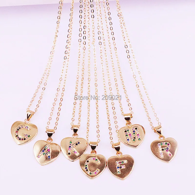 10 шт. Новая Модная Золотая радужная подвеска в форме сердца с фианитами А до Z