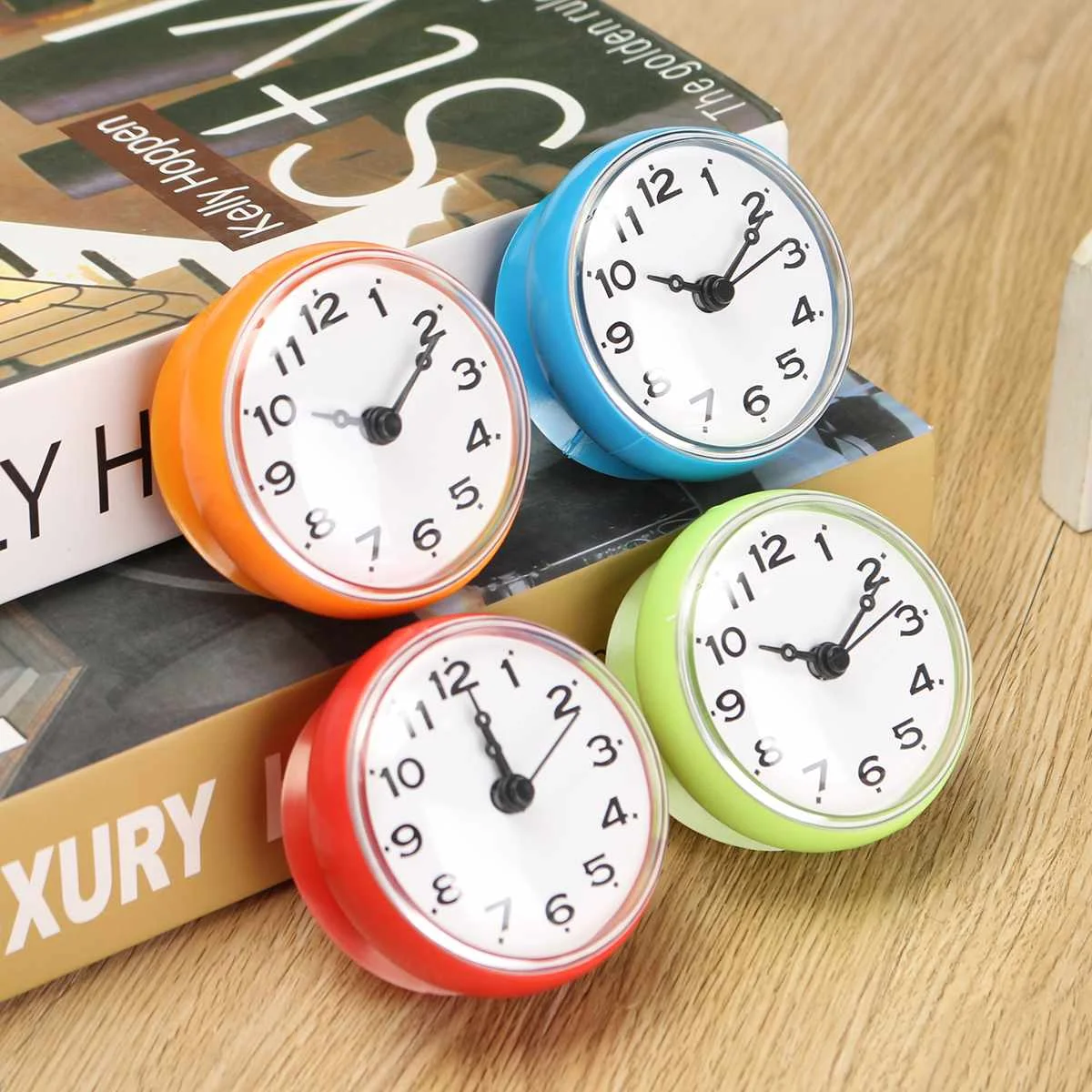 

Waterproof Shower Wall Mini Clock Kitchen Bathroom Bath Watch Suction Cup Battery Operated Living Room ABS+Rubber