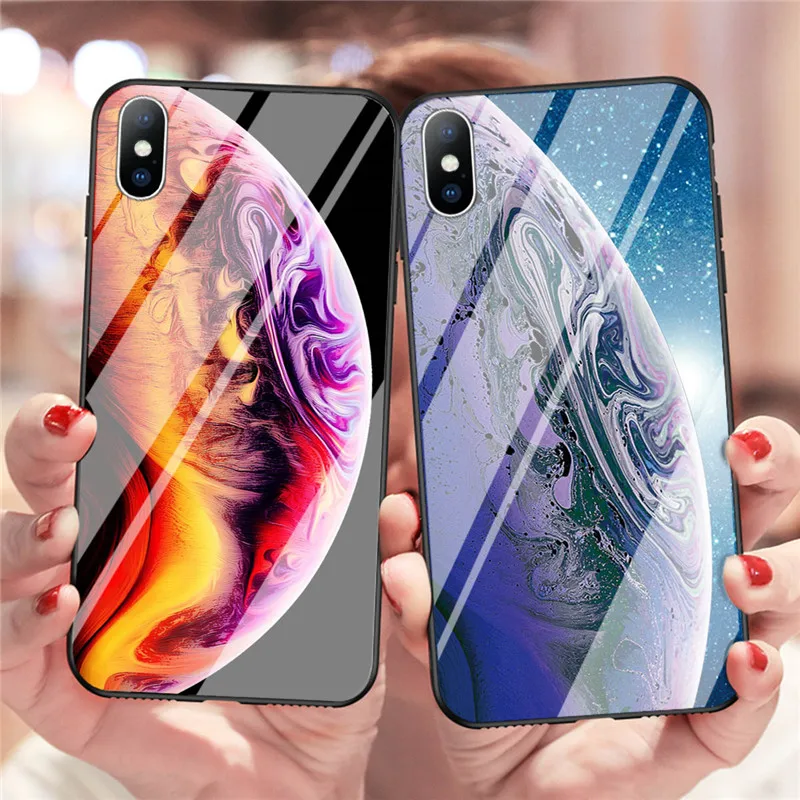 Luxury Planet Surface Tempered Glass Phone Case For iPhone X 7 8 6 6S PLus XR XS Max Protective Back Cover Cases |