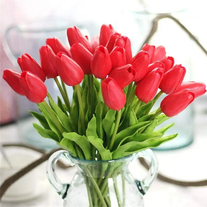 10pcs/set Artificial Flowers Bouquet Silk Tulip Real Touch Bridal Wedding Home Garden Party Floral Decoration Ornaments | Дом и сад