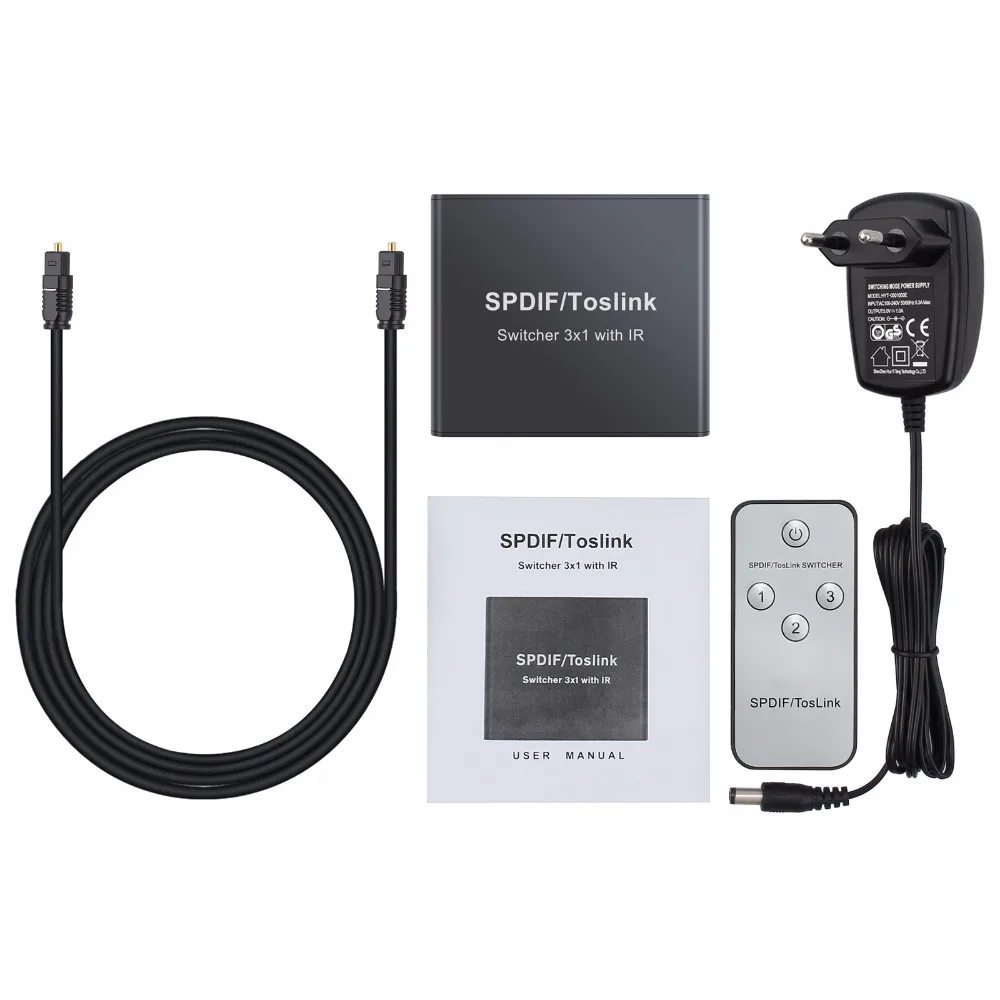 eSYNiC SPDIF/Toslink Switcher 3x1 with IR Remote Digital Optical Audio Switchers For Fit LPCM2.0/DTS/Dolby-AC3 Toslink | Электроника