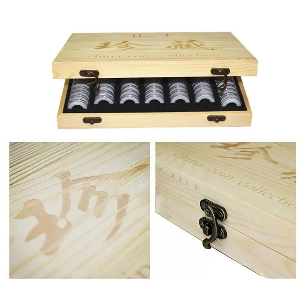 Universal 100 Commemorative Coin Storage Box Round Collection Case 18/21/25/27/30mm Wood Portable Organizer Hot Sale | Дом и сад