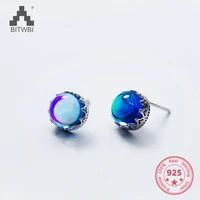 new luxurious earrings s925 sterling silver shining statement blue crystal stud earrings fine jewelry girl