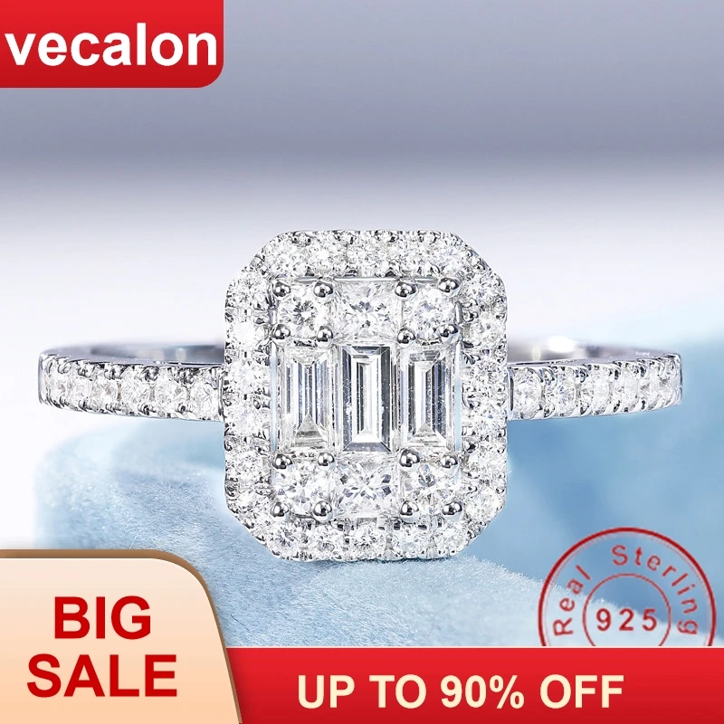

Женское Обручальное Кольцо Vecalon, Т-образное обручальное кольцо из серебра 100% пробы с фианитом 5A, ювелирные изделия для невесты