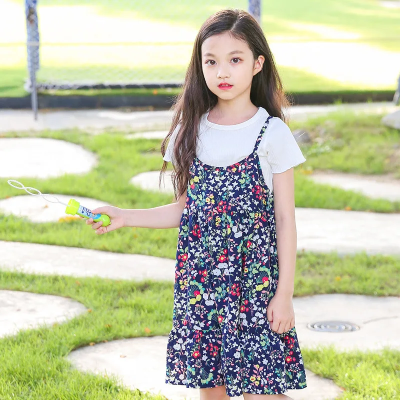 Little Girls Dress Suits 2 pieces 4 5 6 8 10 years Sweet Floral Print Chiffon Sundress Summer Holiday Beach Wear Kids Clothes | Детская