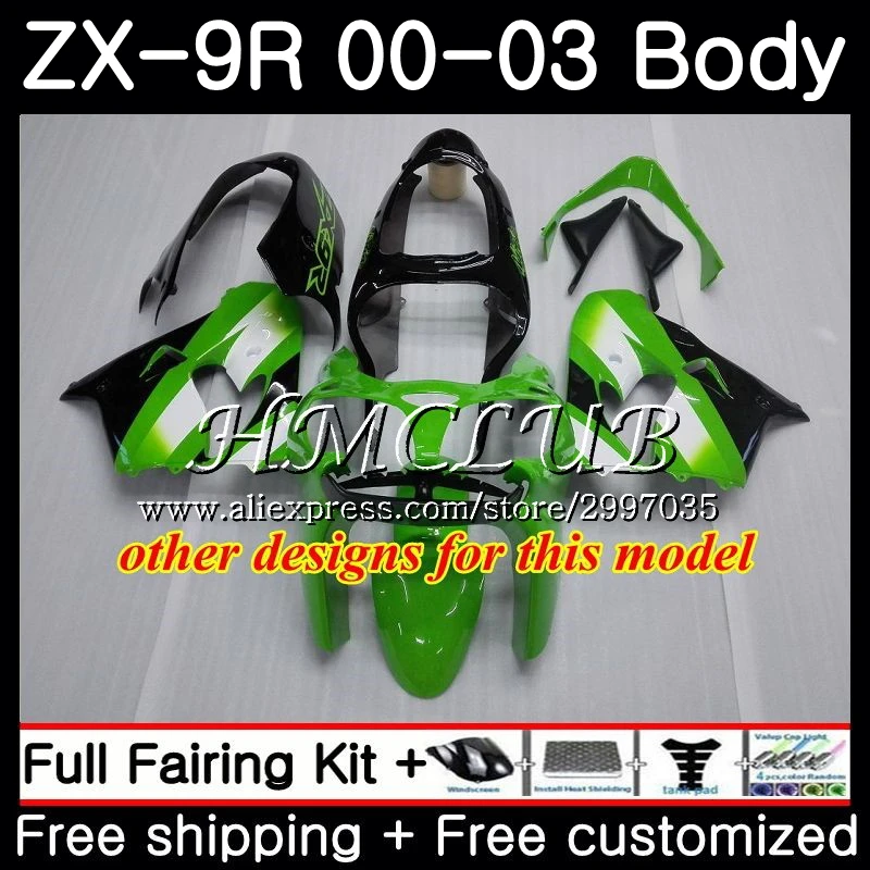 Глянцевый зеленый корпус для KAWASAKI NINJA ZX 9R 9 R 900 ZX-9R 2000 2001 2002 2003 62HC. 4 ZX900 900CC ZX9 ZX9R 00 01 02 03