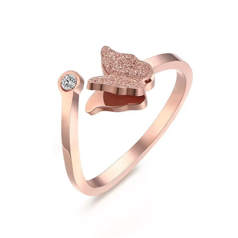 

Vnox Cute Butterfly Charm Rings for Women Sand Blast 585 Rose Gold Color Stainless Steel anel alliance Gifts for Her
