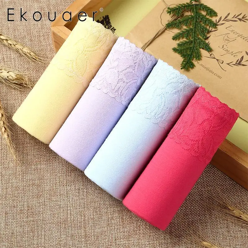 Ekouaer 4 шт./кор. Для женщин трусики 100% хлопоковое Сексуальные трусы мягкие дышащие