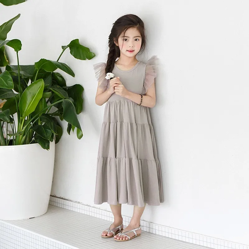 2022 Summer Maxi Long Teen Kids Dresses For Girls Sleeveless Dress Princess Big Baby Party Mesh Patchwork Toddler | Детская одежда и