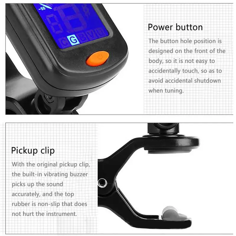 

AT-101 Digital Clip Type Electric Digital Guitar Parts & Accessories Tuner Foldable High Sensitivity Rotating Clip